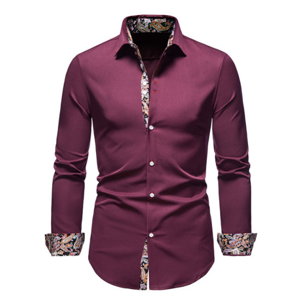 Formell långärmad skjorta för män wine red M