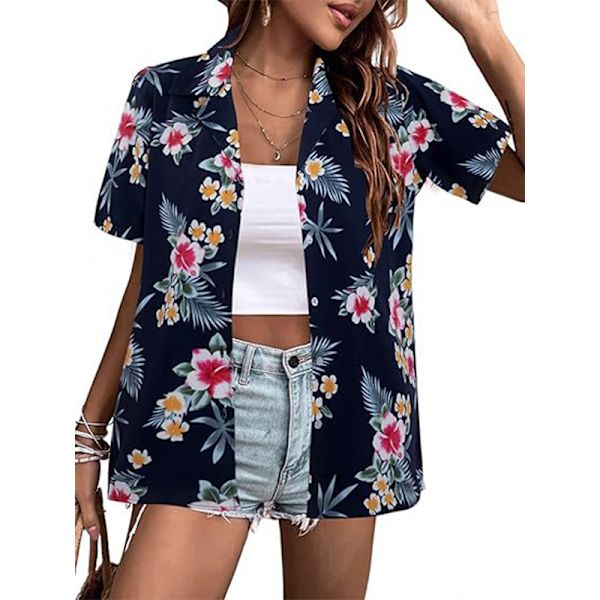 Kvinnors Hawaii-skjorta Mjuk Blommig Tropisk Tryck V-ringad T-shirt Black L