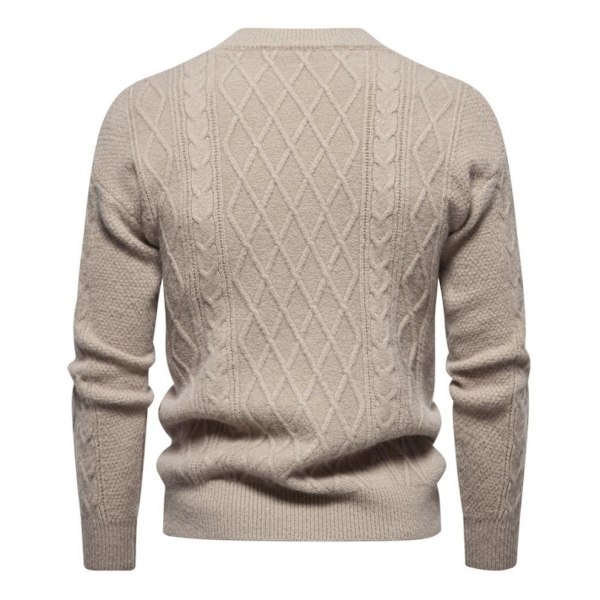 Herrar Rundhals Casual Pullover Tröja i Solid Färg Khaki M