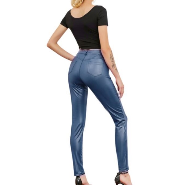Leggingsbyxor i konstläder för kvinnor blue M