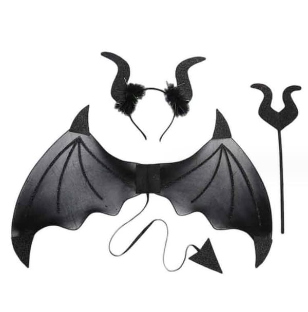Halloween Djävulvingar 3-delars Set För Cosplay Black