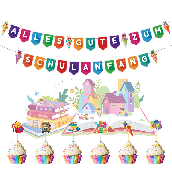 Tilbage til Skolen Cupcake Topper Dekorationer, 8 stk.