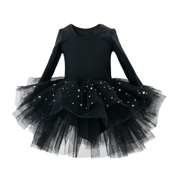 Tyttöjen pitkähihainen glitteritanssibaletti Tutu-trikoomekko Black S