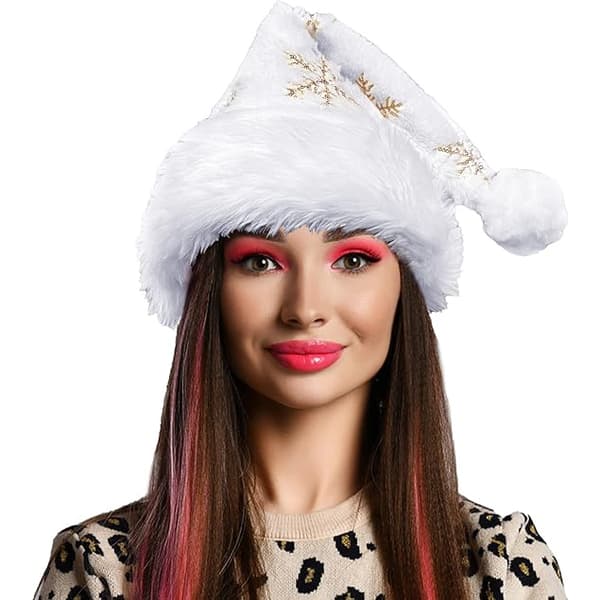 Julehat med Snefnug til Voksne - Sequin Santa Hat White