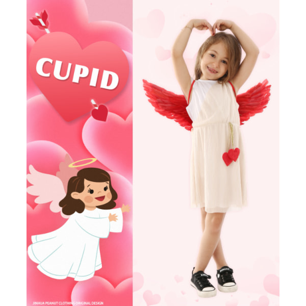Flickans Söta Cupid-Kostym, Alla Hjärtans Dag-Kostym S