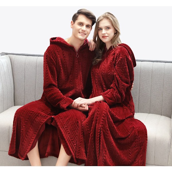 Dame Fleece Varmt Badekåbe, Cozy Fluffy Lang Badekåbe Wine Red-Men L