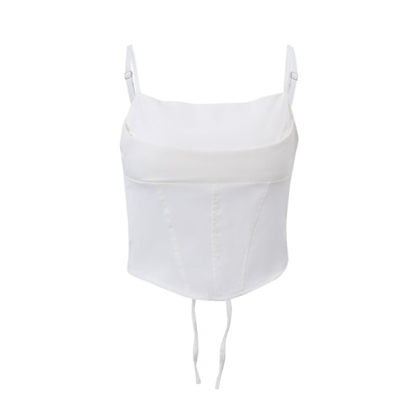 Spaghettibandå Tank Top Sexig Rygglös Bandage Slank Crop Top white S