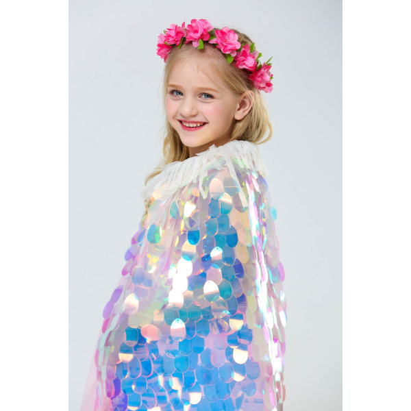 Flickor Princess Cape Shiny Glitter Party mantel L