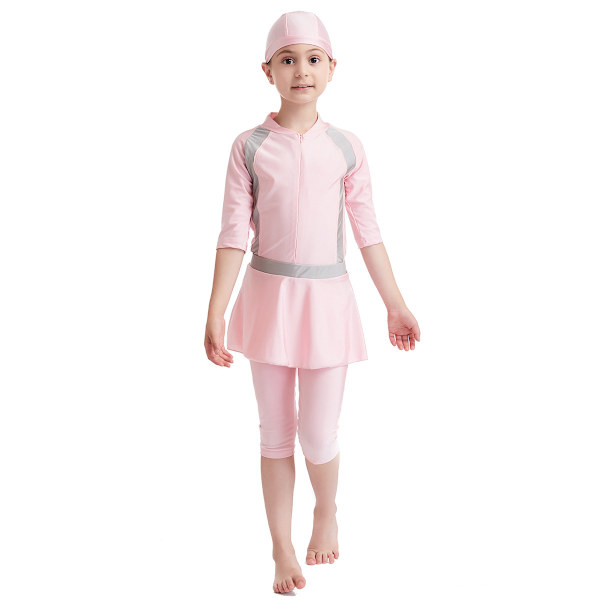 Girls Chic 3ST Rash Guard Badkläder Soldräkter Dragkedja Pink 140cm