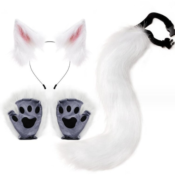 Faux Fox Tail För Halloween Party Kostym Accessoarer White