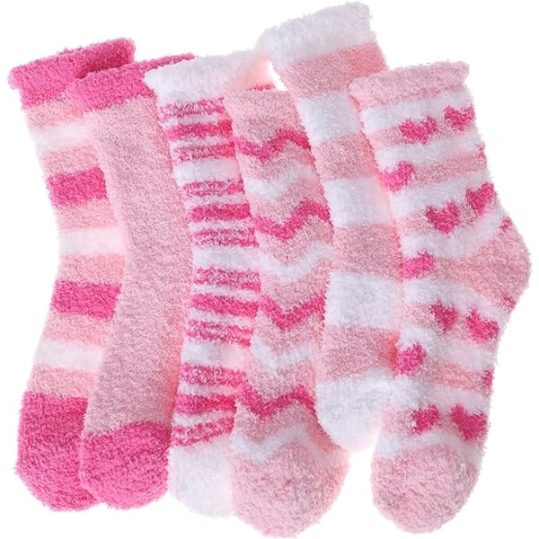 6 par plyschstrumpor för kvinnor Mysiga vintertjocka strumpor Pink