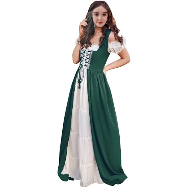 Naisten keskiaikainen renessanssipuku pitsillä, cosplay-mekko Green L/XL