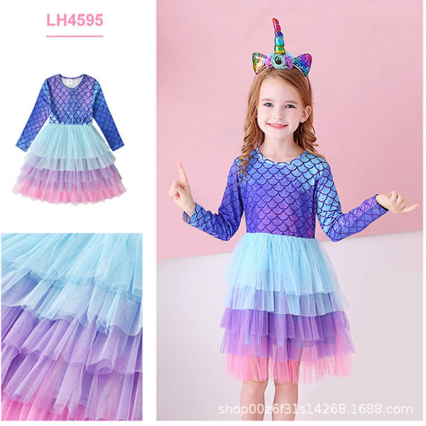 Små flickor Toddler Långärmade Flower Party Tutu Klänningar color2 140cm