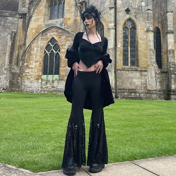 Dame Blonde Flare Leggings Gotisk Høj Talje Bell-Bottom Bukser S