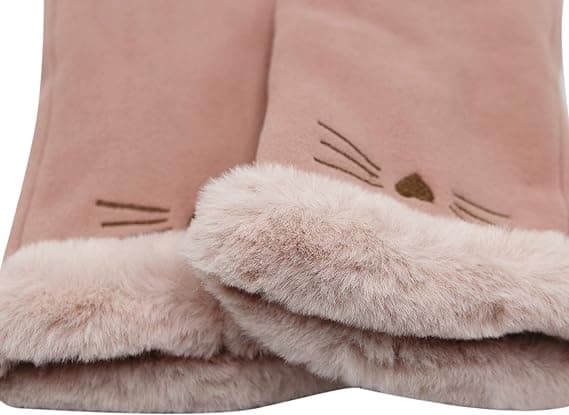 Dame Suede Handsker Søde Kat Fleeceforet Varme Handsker Pink