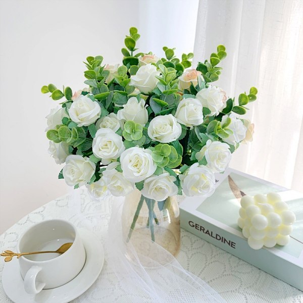 Simulering Rose 5 Branch Artificiell Rose Flower White