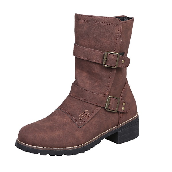 Dam Biker Boots Mid Calf Motorcykel Mode Boots Coffee 42