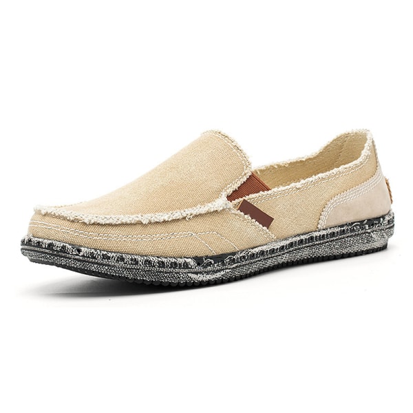 Mænds Casual Klud Sko Canvas Slip On Loafers Fritid Vintage Flat Båd Sko KHAKI 40