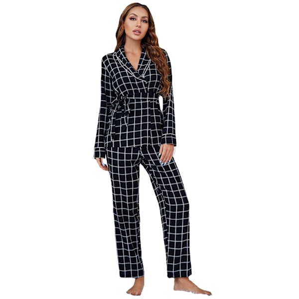 Dam Plaid Långärmad Pyjamas Tvådelad Outfit M