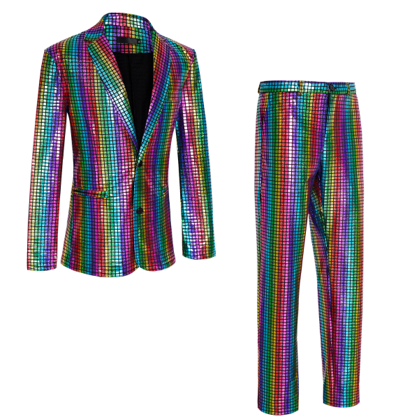 Metallic paljett Slim Suit Set för män 70-tal Disco Prom Outfit Kostym L