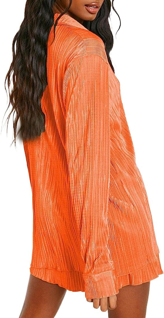 Dam 2-delad byxa set Linne Shirtort set Orange S