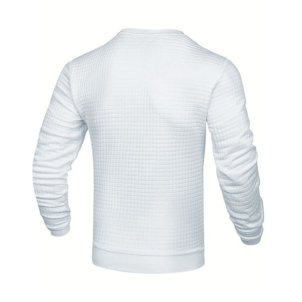 Herrar Waffle Pullover Tröja Rutiga Långärmad Rundhalsad Solid Tröja White M