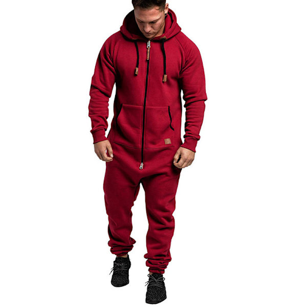 Miesten Hupparihaalarit Vetoketjulla Yksikokoinen Pyjama Playsuit Wine Red L