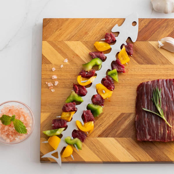 Rustfrit Stål Kabob Spid, 2 stk. Sjove Fiskeknogleformet BBQ Spid