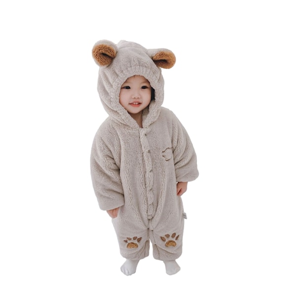 Baby Boy Girl Fluffy Fleece Hooded Jumpsuit Langarmet Onesie White 73cm