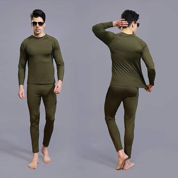 Termisk Underkläder för Män Långkalsonger Set med Fleecefodrad Army Green 4XL