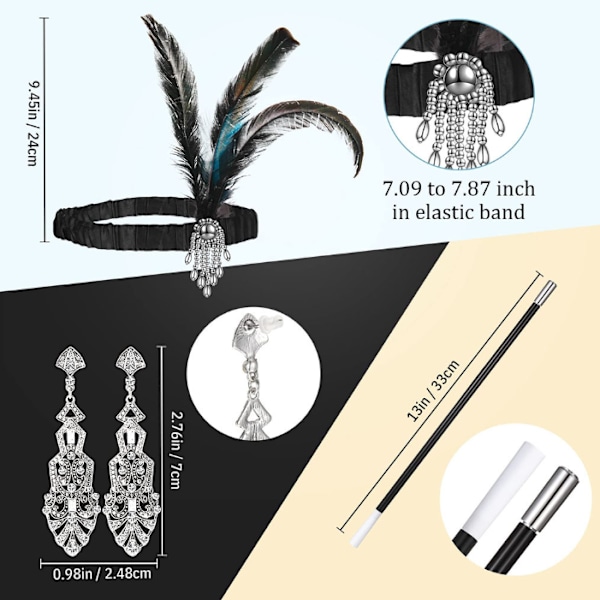 Kvinnors Festkostymtillbehör Set 1920-tals Tillbehör Black
