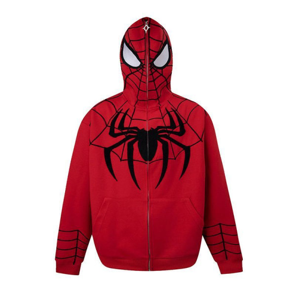 Män Spider Graphic Full Zip Up Huvtröja Långärmad tröja red 2XL