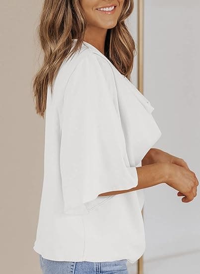 Bluser og Toppe til Kvinder - Kortærmede Chiffon Skjorter og Toppe White L