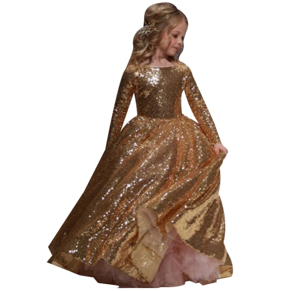 Flickklänning Spets Långärmad Prinsessan Tyll Balklänning Klänning 130cm