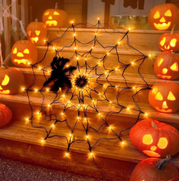 Halloween-lys edderkoppnett lys stropp edderkopp Orange