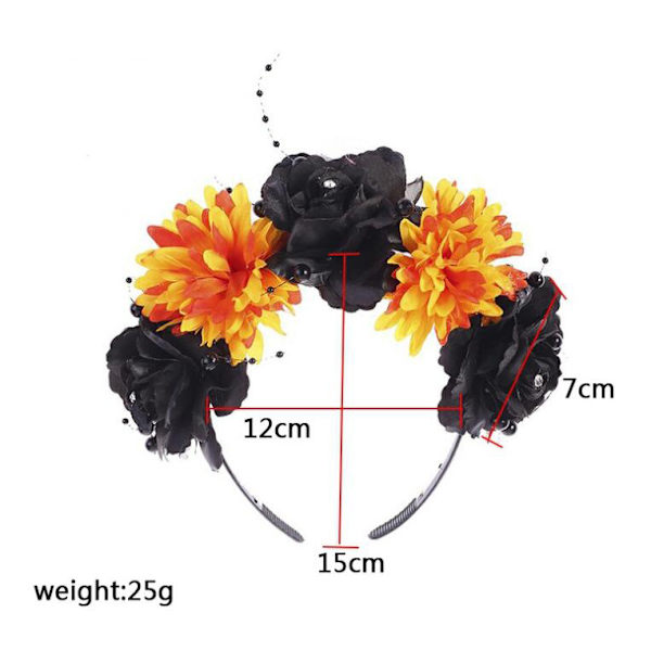 Halloween Blomsterhårband Falska Blomsterhuvudbonader Black-Red