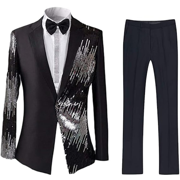 Herre 2-delt Suit Casual Slim Fit Prom Suit Black M