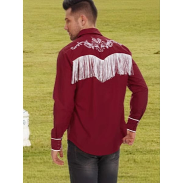 Langermet skjorte for menn med brodert frynse Red M