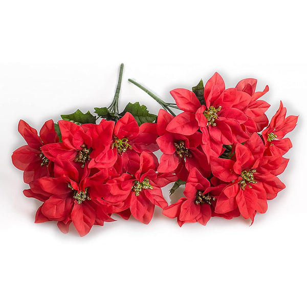 4 stk. Kunstige Juleblomstbuketter - Falske Juleblomster til Julepynt Red