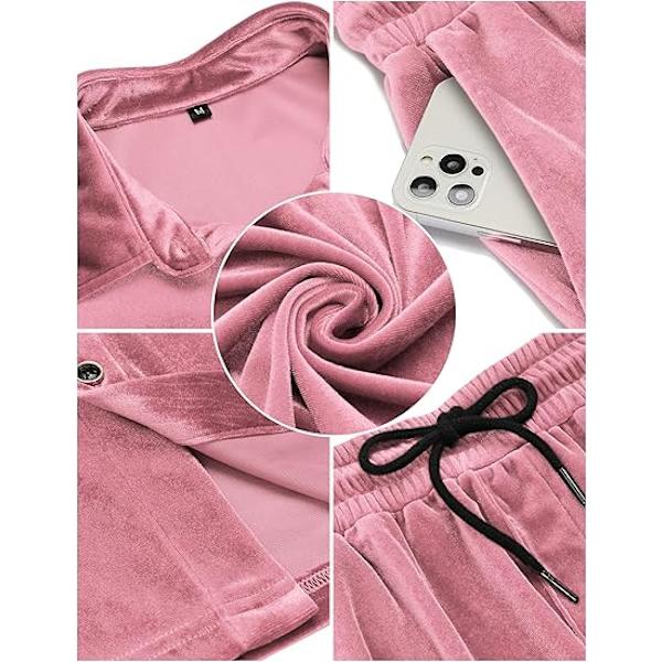 Miesten rento lyhyt setti sametti lyhythihainen napitettu paita 2 osainen asu urheiluasu Pink S