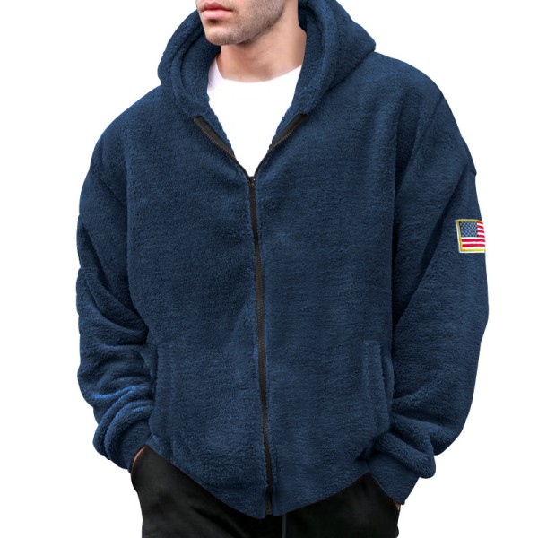 Vinter sherpafodrad hoodie med dragkedja för män Navy XL