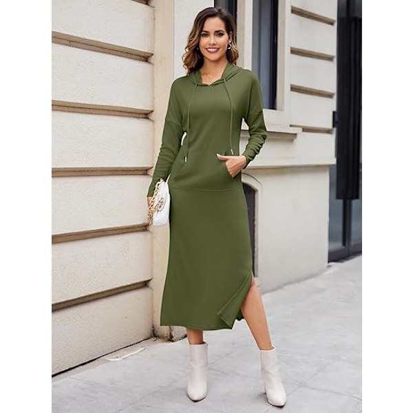 Klänning med luva för kvinnor med fickor Green XL