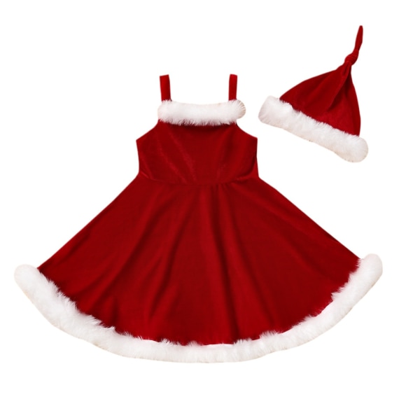 Toddler Baby Girl Julklänning Röd sammet ärmlös klänning 130CM