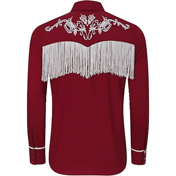 Langermet skjorte for menn med brodert frynse Red M