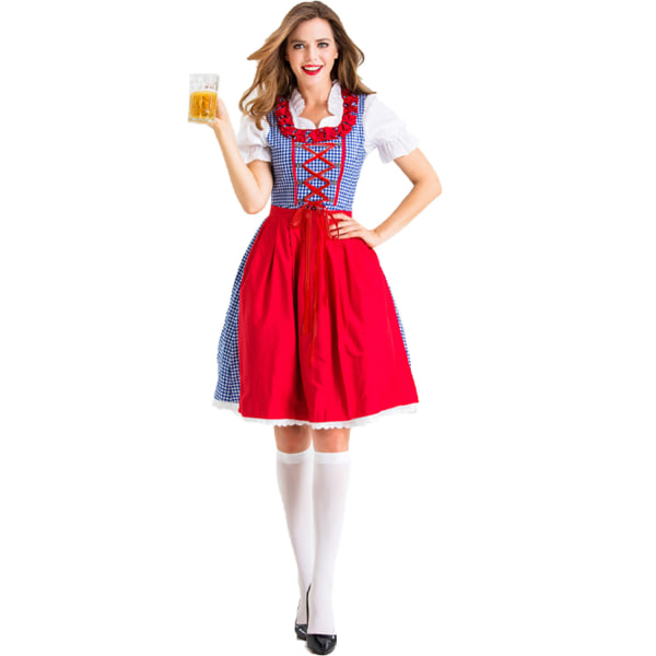 Damkläder Oktoberfestklänning Tysk Dirndlklänning 2-delad för Bayerisk Karneval M