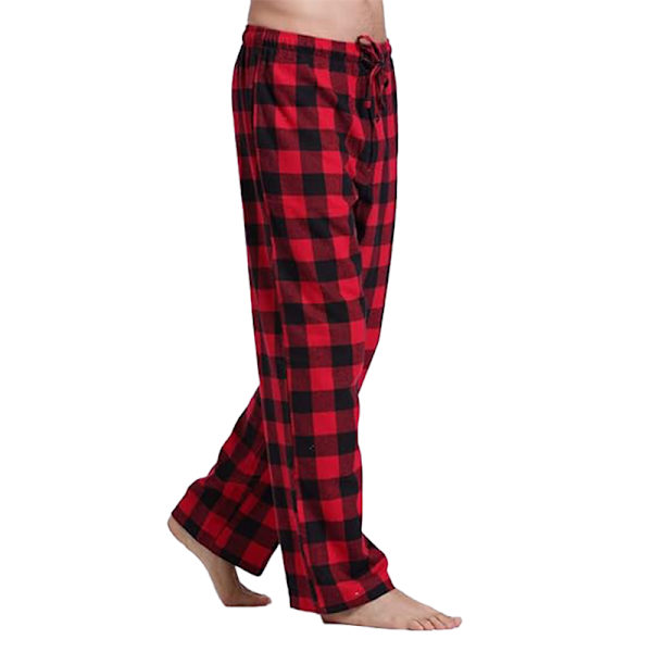 Männs Plaid Pyjamasbyxor, Mjuka Loungebyxor med Fickor Red M