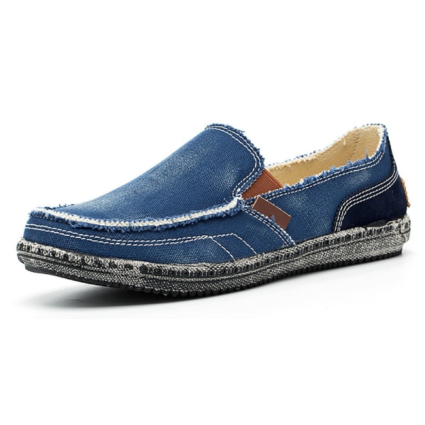 Casual tygskor för män Canvas Slip on Loafers Fritid Vintage Flat Boat Shoes NAVY 43