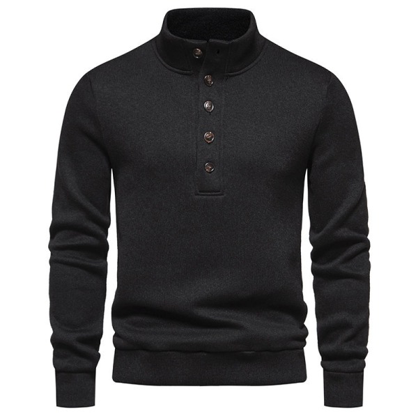 Turtleneck-tröja för män Casual Stickad Pullover-tröja Black XL