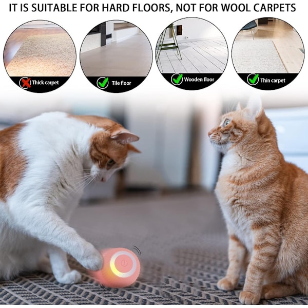 Interaktiv kattboll, automatisk 360° självrotation rullande boll Pink