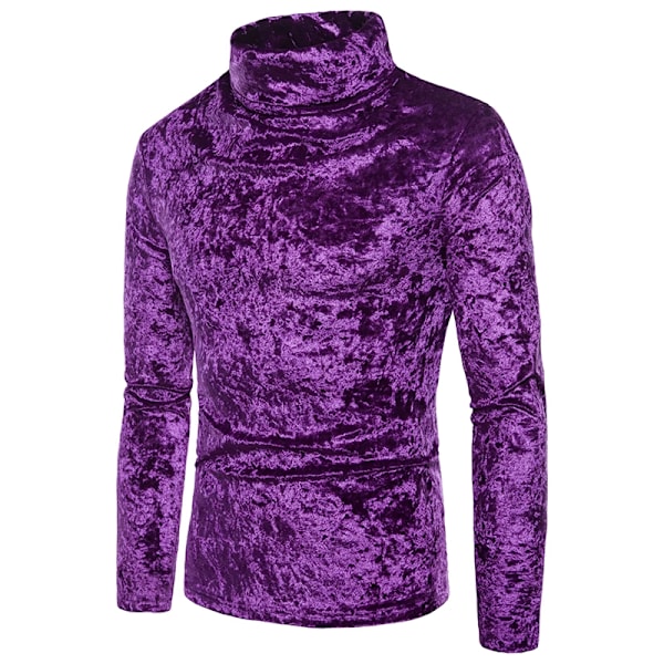 Menners Fløyels Skjorte med Lang Erme og Høy Hals, Slank Passform Purple XL